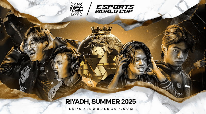 Affisch för Esports World Cup i Riyadh sommaren 2025, med porträtt av fyra unga gamers.